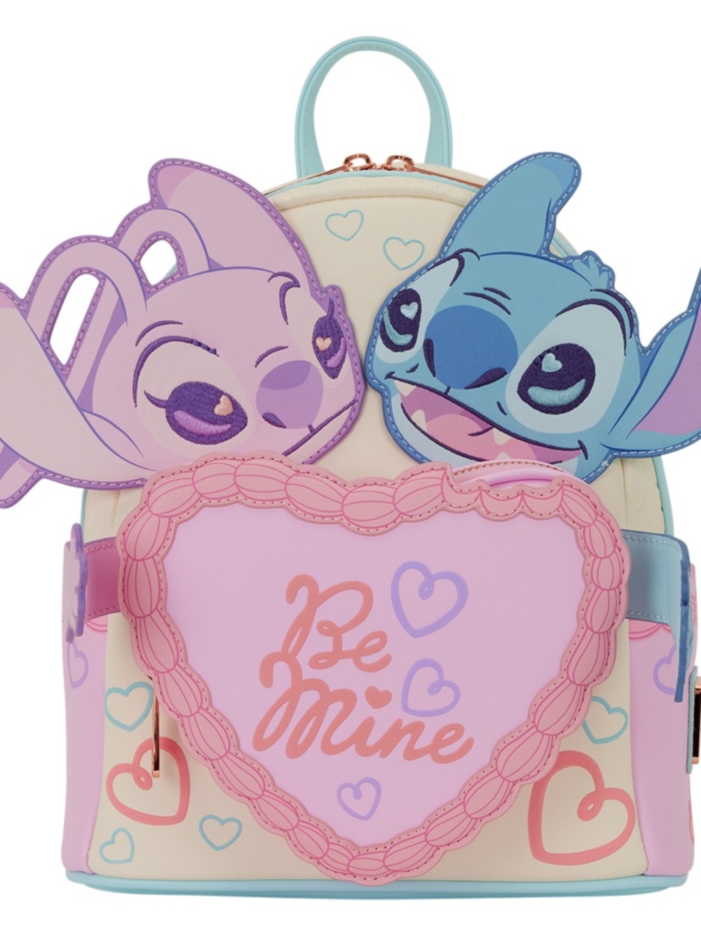 Loungefly Pastel 'Be Mine' Heart Backpack with Blue & Lavender Stitch